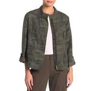 Sanctuary Snap Zip Military Utility Camo Jacket Olive Green Size Medium